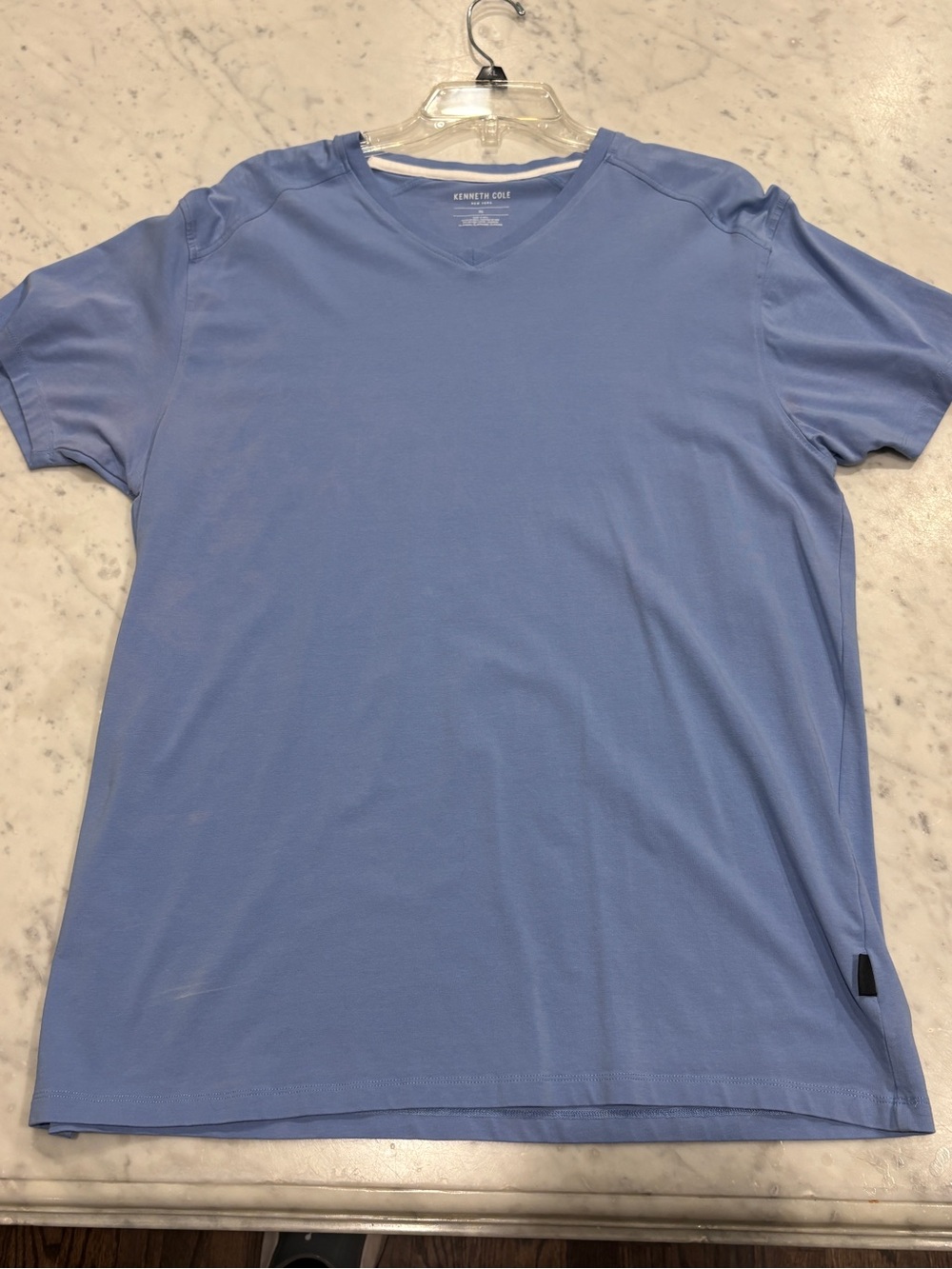 Kenneth Cole NY, Premium V Neck Tee, Sky Blue, XL, has light pink fading